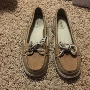 Tan Sperry boat shoes